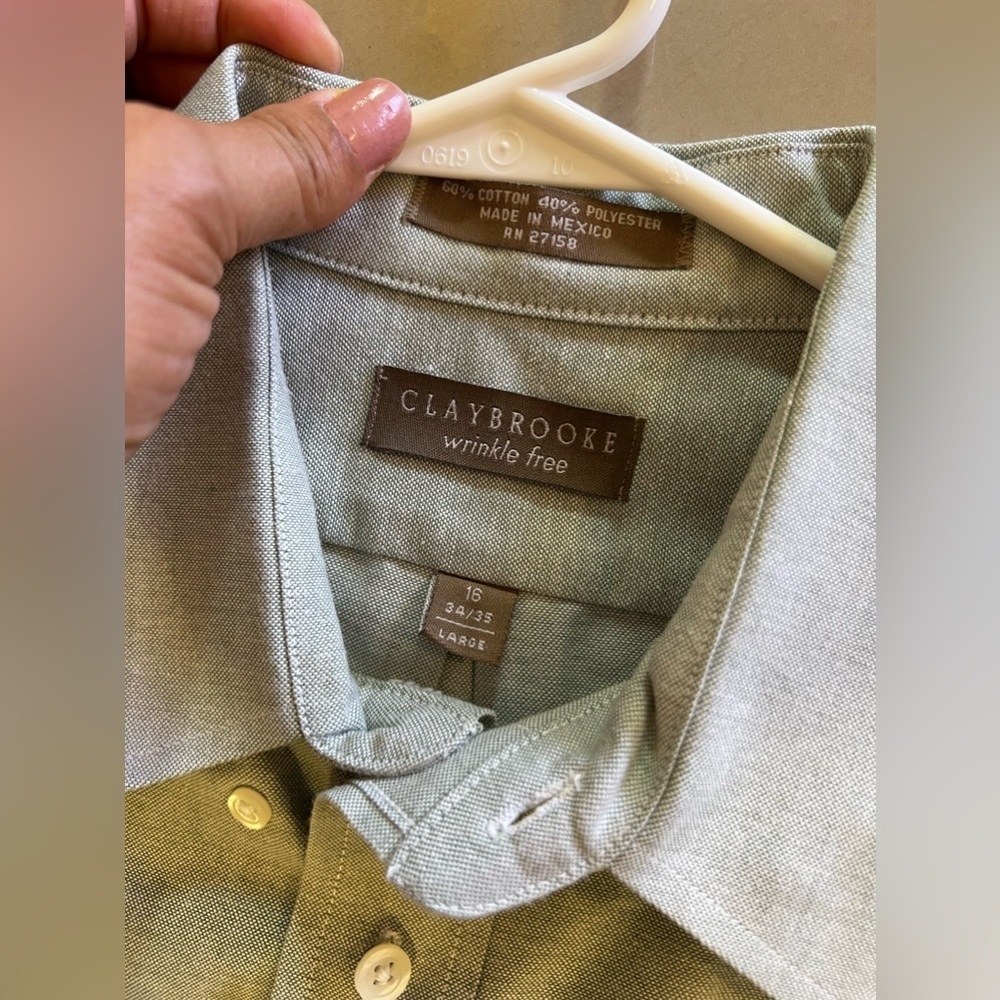 Claybrooke Wrinkle Free Dress Shirt Clay Brooke shirt long sleeve size 16 34/35 - Picture 12 of 14